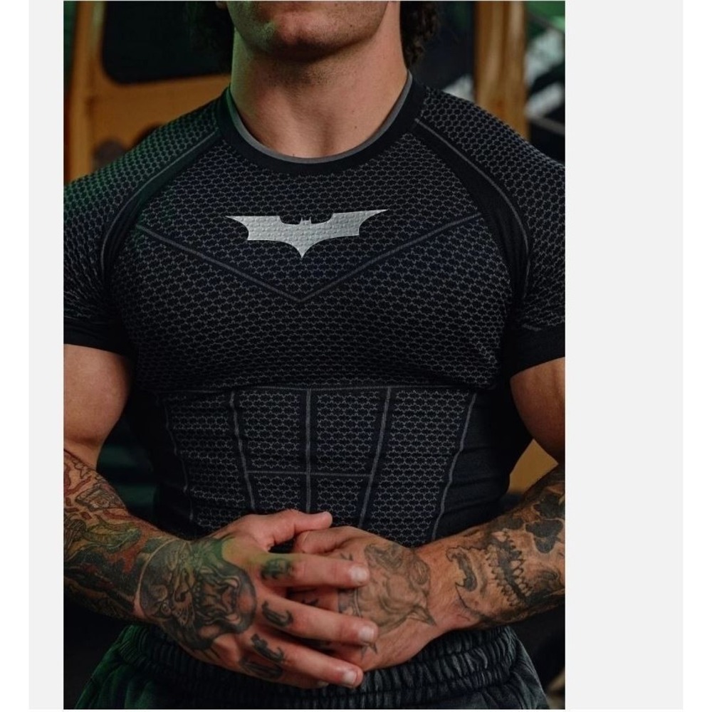 Authentic YoungLA x Batman Compression Tee Shirt Men XXL Black Gym DC‎ Licensed